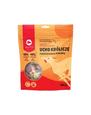 MACED Recompensa caine, ureche iepure umpluta cu rata 500 g