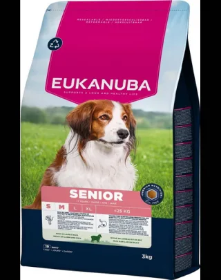 EUKANUBA Senior Small Medium Breeds Lamb Rice 3 kg hrană câini în vârstă de rase mici și medii bogată în carne de miel și orez