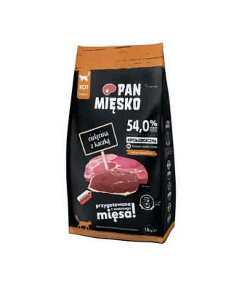 PAN MIĘSKO Vițel cu rață hrană uscată pentru pisici M 1,6 kg