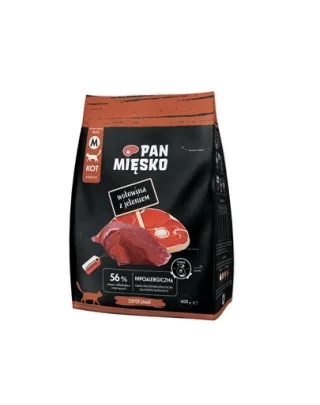 PAN MIĘSKO Sac de hrană pentru pisici, vită cu căprioară M 400 g