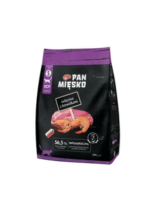 PAN MIĘSKO Sac hrana pisici, cu vitel si creveti S 400 g