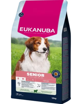 EUKANUBA Senior Small Medium Breeds Lamb Rice 12 kg hrană câine senior rase mici/medii bogată în miel și orez