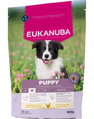 EUKANUBA Puppy Medium Breeds Chicken 800 g hrană căței rase medii, bogată în pui proaspăt