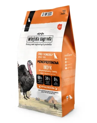 WIEJSKA ZAGRODA Hrană uscată monoproteice cu curcan pentru câini S/M 6 kg