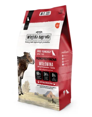 WIEJSKA ZAGRODA Hrană uscată monoproteică cu vită pentru câini M/L 6 kg