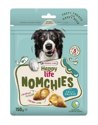 VERSELE-LAGA Happy Life Snack Nomchies Salmon 150g recompensă câini, cu somon, pentru piele sănătoasă și blană strălucitoare