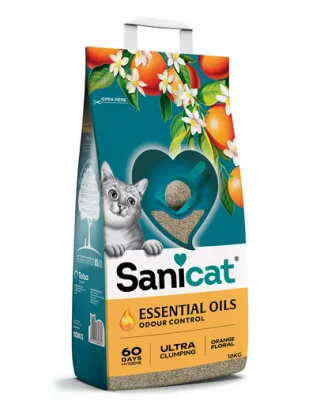 SANICAT Essential Oils Orange floral 10 kg nisip pentru pisici, din bentonită, parfum floral