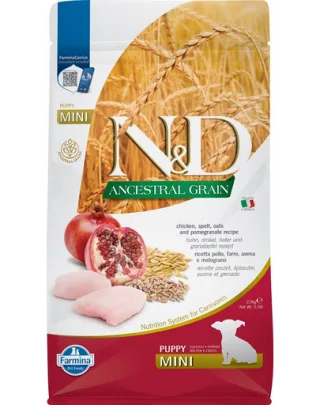 FARMINA N&amp;D Mini Puppy Low Grain Chicken&amp;Pomegranate hrana uscata caini juniori talie mica, pui si rodie 2.5 kg