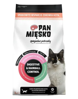 Pan Mięsko Hrană uscată pentru pisici cu nevoi speciale, Digestive &amp; Hairball Control 3 kg
