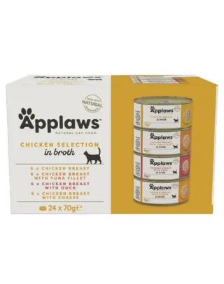 APPLAWS Cat Adult Chicken Selection Multipack in Broth 24x70 g conserve în supă