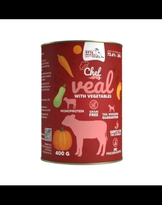 SYTA MICHA Chef Monoprotein hrană umedă pentru câini cu vițel și legume 400 g