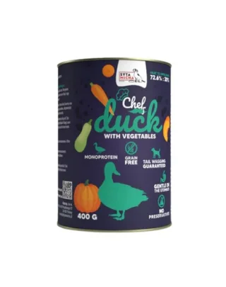 SYTA MICHA Chef Monoprotein hrană umedă pentru câini cu rață și legume 400 g
