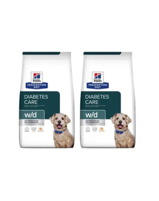 HILL'S Prescription Diet w/d Diabetes Care Chicken Adult pentru caini predispusi la crestere in greutate/dupa castrare 20 kg (2x10 kg)