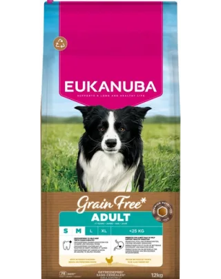 EUKANUBA Grain Free Adult Small &amp; Medium Chicken Hrană fără cereale pentru câini adulți de talie mică și medie cu carne de pui 12 kg