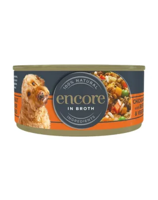 ENCORE Dog Chicken Breast with Beef Liver and Vegetables in Broth piept de pui cu ficat de vită și legume în bulion 156 g