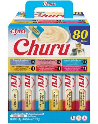 INABA Cat Churu Rețetă cu Ton 80×14 g mix de recompense moi cu ton pentru pisici