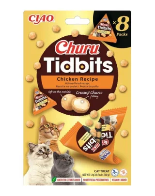 INABA Cat Churu Tidbits Rețetă cu Pui 8×12 g gustări moi și cremoase cu pui pentru pisici