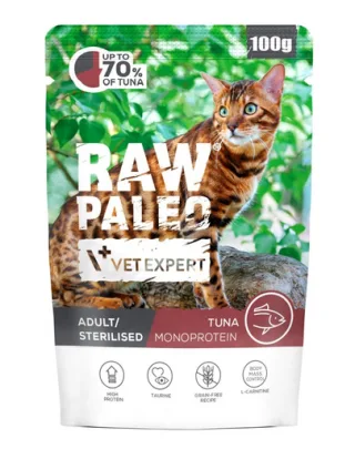 RAW PALEO Monoprotein Adult Sterilised Cat Tuna Hrană pentru pisici adulte sterilizate cu ton 100 g
