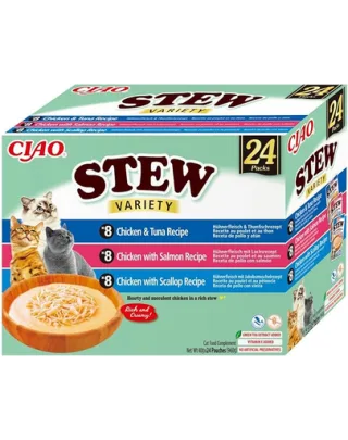 INABA Cat Ciao Stew Creamy Variety 24×40 g Mix de gustări cu pui, pește și scoici în sos cremos pentru pisici