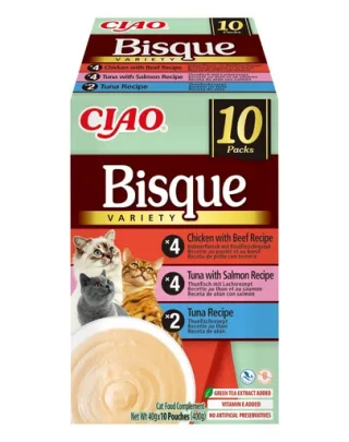 INABA Cat Ciao Bisque Variety 10x40g mix de supe cremă cu ton, vită și pui pentru pisici