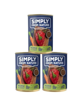 SIMPLY FROM NATURE Hrana umeda pentru caini, carne de cal, seminte de in si morcov 3 x 400 g