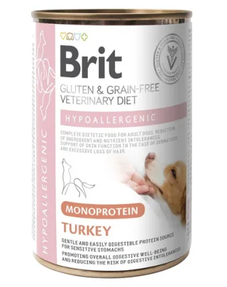 BRIT Veterinary Diet Dog Hypoallergenic Monoprotein Turkey 400g hrană pentru câini cu alergii și probleme dermatologice
