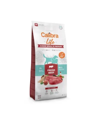 CALIBRA Dog Life Junior Small Medium Fresh Beef 12 kg hrană cu vită pentru câini juniori de talie mică și medie