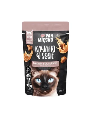 PAN MIĘSKO hrană pentru pisici bucățele pui și prepeliță în sos 85 g