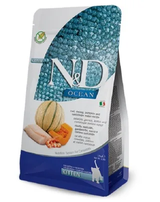 FARMINA N&amp;D Ocean Cat Kitten hrana uscata pisoi, cod, creveti, dovleac si pepene galben 50 gr