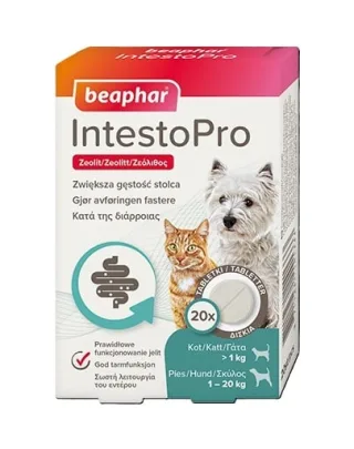 BEAPHAR IntestoPro tablete pentru susținerea consistenței scaunului 20 buc. pentru câini (până la 20 kg) și pisici