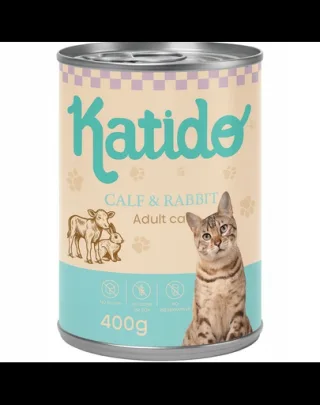 KATIDO Adult Cat Veal and Rabbit 400 g vițel și iepure cu ulei de somon hrană pisici