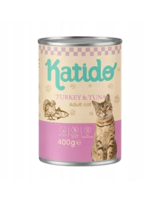 KATIDO Adult Cat Turkey and Tuna 400 g curcan și ton cu ulei de somon conservă pisici
