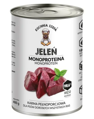 KUCHNIA SZEFA Monoproteina cerb 400g hrană umedă câini