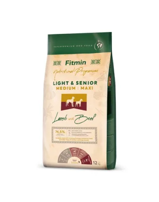 FITMIN Dog Nutritional Programme Medium Maxi Light Senior Lamb&amp;Beef 12 kg Hrana uscata caini seniori talie medie si mare, cu miel si vita