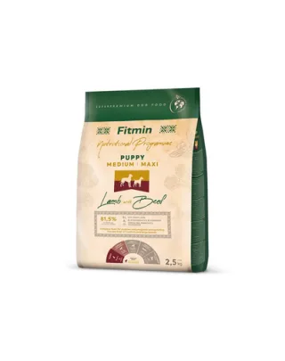 FITMIN Dog Nutritional Programme Medium Maxi Puppy Lamb&amp;Beef 2,5 kg Hrana catei talie medie si mare, cu miel si vita
