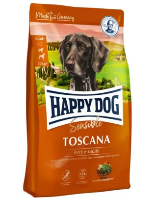 HAPPY DOG Supreme Toscana Hrana uscata pentru caini adulti, cu rata si somon 12.5 kg
