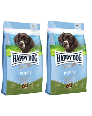 HAPPY DOG Sensible Puppy Lamm 20 (2x10 kg) cu miel si orez, pentru catei cu tract digestiv sensibil