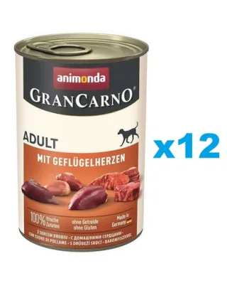 ANIMONDA Gran Carno Adult with Poultry hearts 12x400 g Conserve pentru caine, cu inimi de pasare