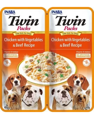 INABA Dog Twin pui, legume si vita in supa pentru caini 2x40 g