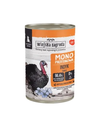 WIEJSKA ZAGRODA Hrană umedă monoproteică cu curcan pentru căței, 400 g