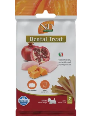 FARMINA N&amp;D Pumpkin Dental Treat Chicken Pomegranate Mini 60 g baton dentar pentru caini de talie mica, pui si dovleac