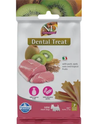 FARMINA N&amp;D Tropical Selection Dental Treat Pork Mini 60 g baton dentar pentru caini de rase mici, cu porc