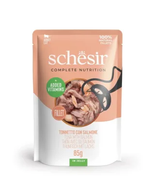 SCHESIR Jelly Adult Tuna&amp;Salmon 85g Hrana umeda pentru pisici, cu ton si somon in aspic
