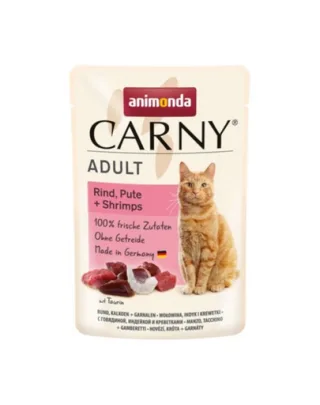 ANIMONDA Carny Adult hrană umedă pisici vită, curcan și creveți 85 g