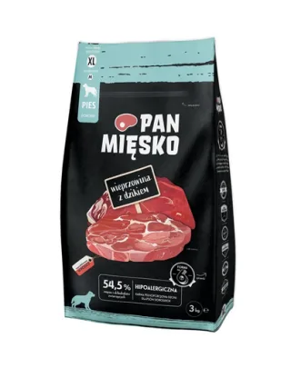 Hrană uscată câini adulți hipoalergenică PAN MIĘSKO 3kg porc mistreț XL