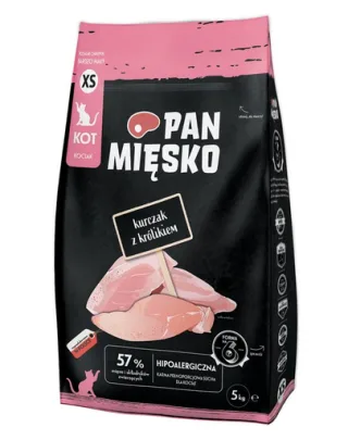 Hrană uscată pisoi hipoalergenică PAN MIĘSKO 5kg pui iepure crocante XS