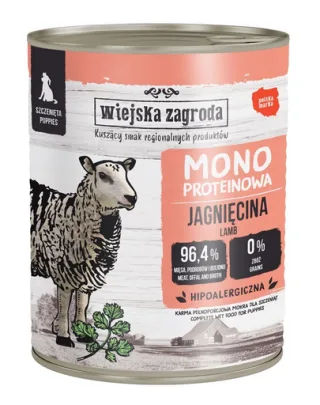 WIEJSKA ZAGRODA Hrana umedă monoproteică cu miel pentru căței 800 g