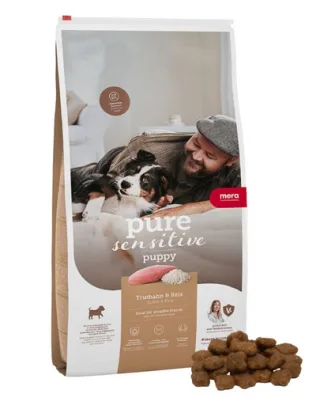 Hrană căței sensibili MERA Pure Sensitive Puppy 4 kg curcan &amp; orez