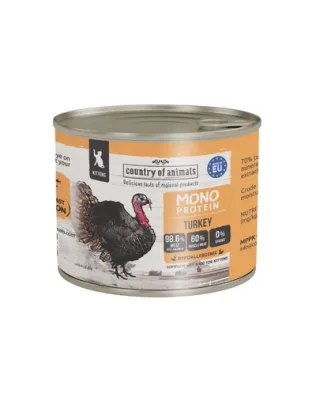 COUNTRY OF ANIMALS hrană umedă monoproteică cu curcan pentru pisoi 200 g