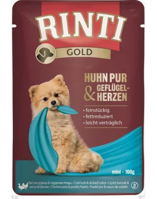 RINTI Chicken Pure&amp;Poultry hearts Mini pliculet mancare caini 100 g pui si inimi pasare